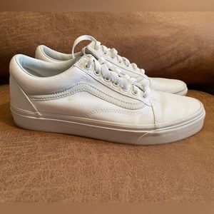 white old skool vans with a light grey stripe. size 9.5 women’s